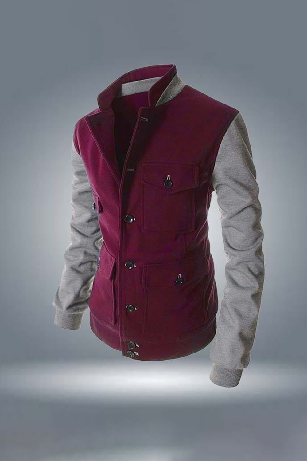 Multi Pocket Collar Style Winter Coat - Red