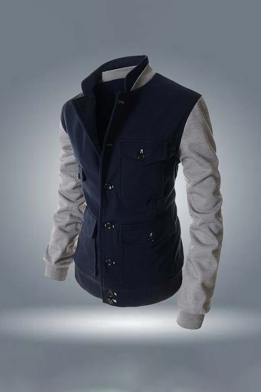 Multi Pocket Collar Style Winter Coat - Dark Blue