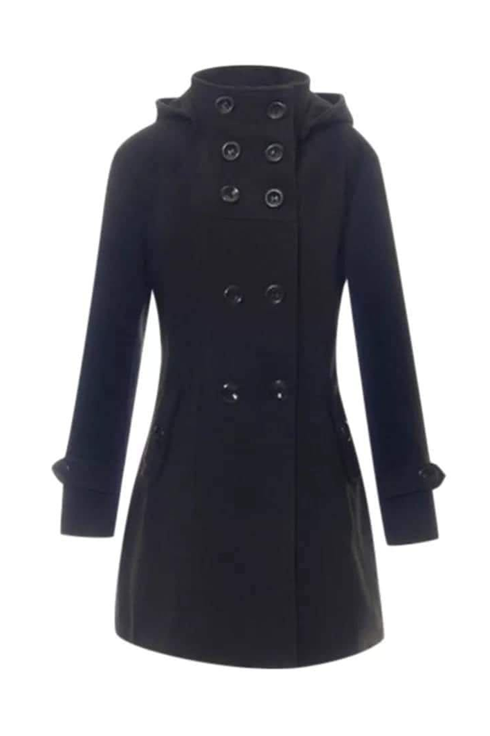 Women's 6-Button Hooded Style Trench Coat - Black