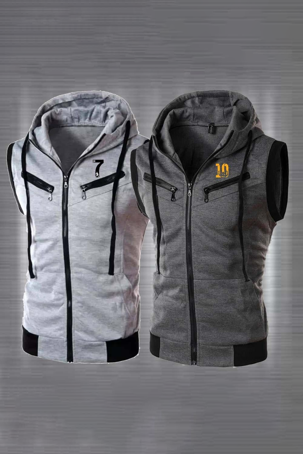 Bundle Of 2 Branded Double Zip Sleeveless Hoodies - 1