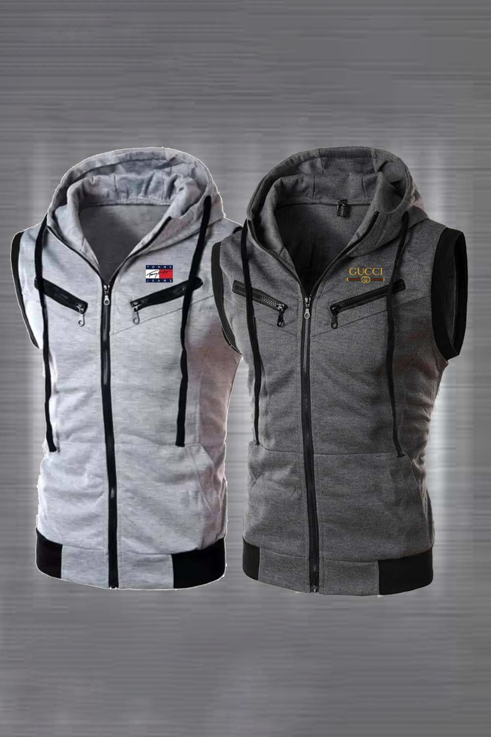 Bundle Of 2 Branded Double Zip Sleeveless Hoodies - 4