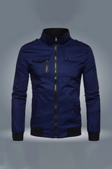 Ripped Style Bomber Winter Zipper Jacket - Blue