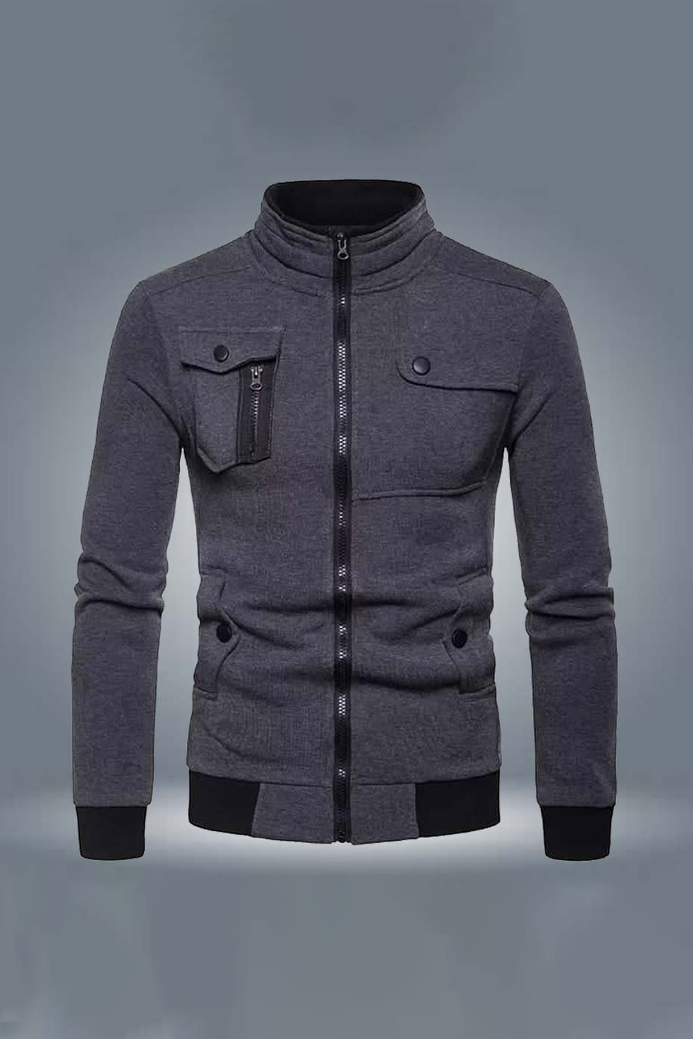 Ripped Style Bomber Winter Zipper Jacket - Dark Grey